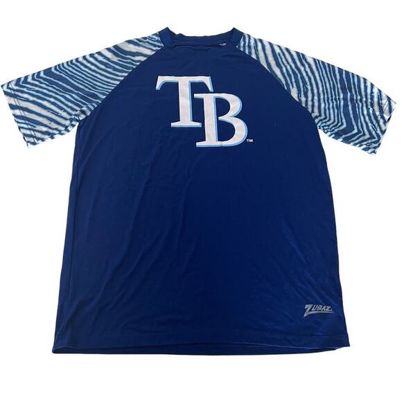 MLB Tampa Bay Rays Blue/White Zebra Print Short Sleeve Shirt- L - Picture 1 of 6